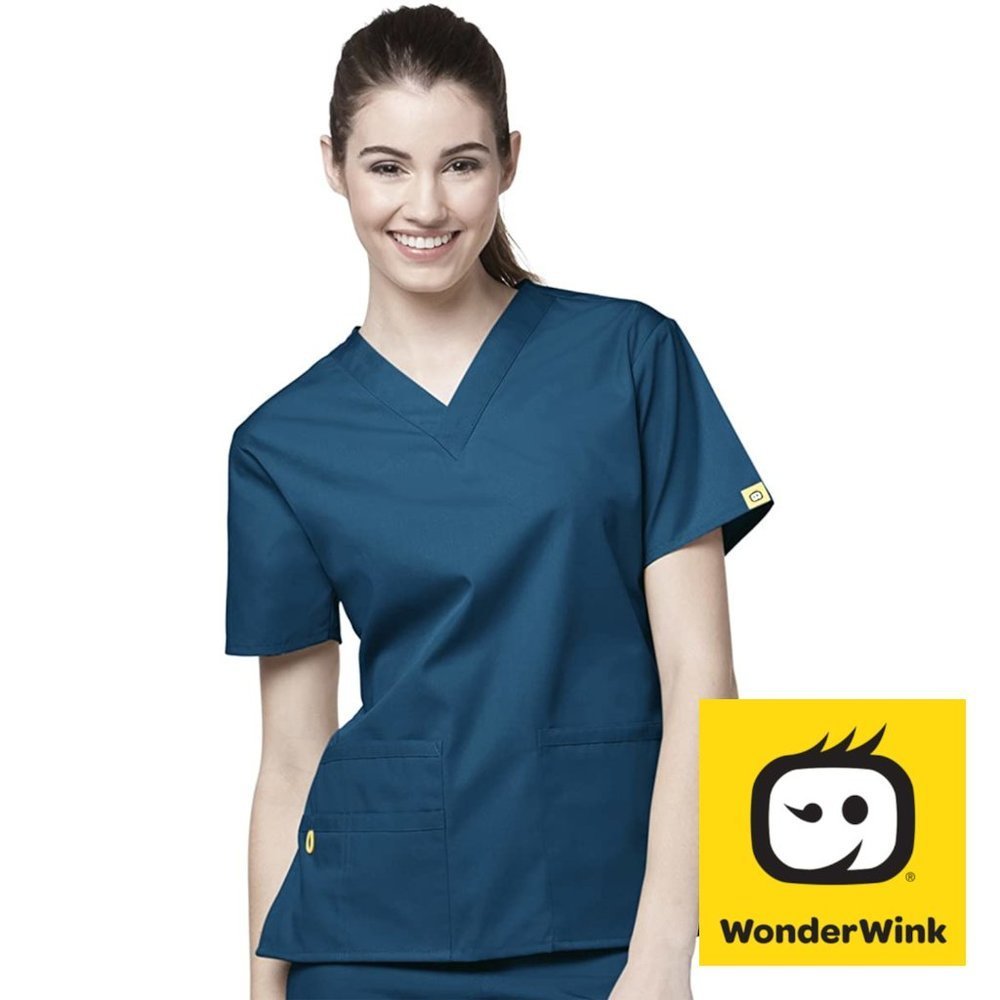 🍃2/$20🍃 WONDERWINK Women's Scrubs Bravo 5 Pocket VNeck Top, Caribbean, X-Small
